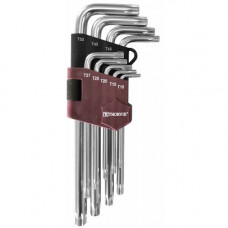 Комплект угловых ключей TORX удлиненных (LONG) с центророванным штифтом  T10, T15, T20, T25, T27, T30, T40, T45, T50, 9 предметов, TTK9S