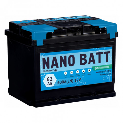 Акумулятор NANO BATT Premium - 62 + лівий (600 пуск)