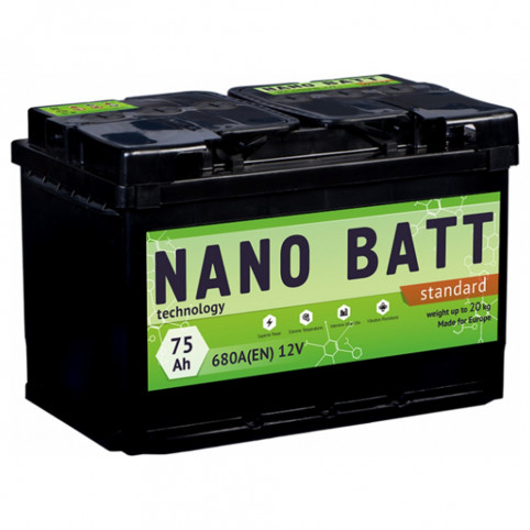 Аккумулятор NANO BATT Standart - 75 + правий (680 пуск)