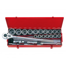 Набір головок 3/4" з принаддям 23 одиниць 22-50 мм 12-гранн. в металевому кейсі KING TONY