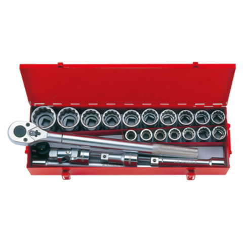 Набір головок 3/4" з принаддям 23 одиниць 22-50 мм 12-гранн. в металевому кейсі KING TONY Набір головок 3/4" з принаддям 23 одиниць 22-50 мм 12-гранн. в металевому кейсі KING TONY