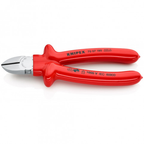 Кусачки бокові (бокорізи), діаметр 4,0мм, 180мм VDE KNIPEX 70 07 180, хромовані