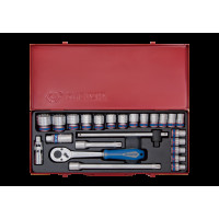 Набір головок 1/2" з принаддям 24 од. 6гр. 10-32мм. в металевому кейсі KING TONY Набір головок 1/2" з принаддям 24 од. 6гр. 10-32мм. в металевому кейсі KING TONY