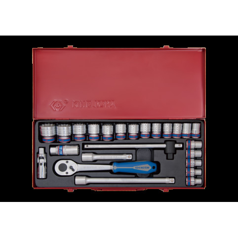 Набір головок 1/2" з принаддям 24 од. 6гр. 10-32мм. в металевому кейсі KING TONY Набір головок 1/2" з принаддям 24 од. 6гр. 10-32мм. в металевому кейсі KING TONY