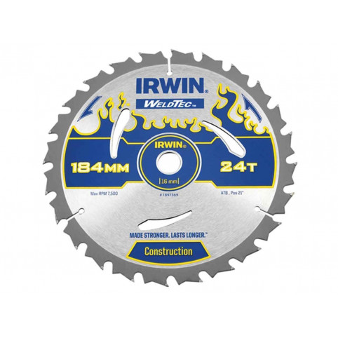 Диск пильный по деревоматериалам Weldtec CSB 184мм/24T AR16, IRWIN