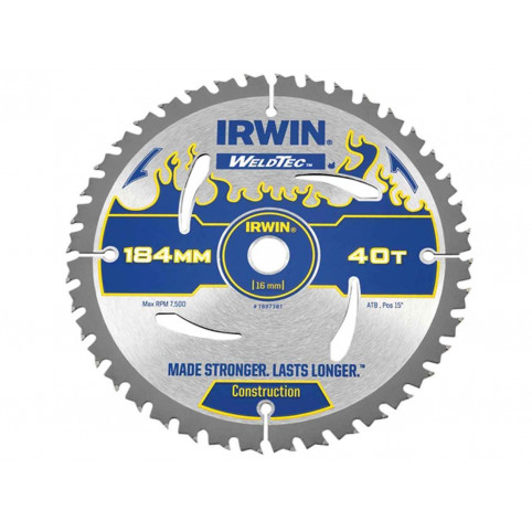 Диск пильный по деревоматериалам Weldtec CSB 184мм/40T AR16, IRWIN